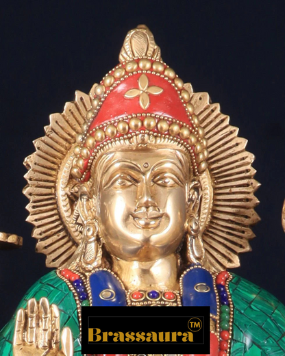 Brassaura™ 17-Inch Brass Sherawali Mata Idol with Meenakari Stonework – 12kg – Handcrafted Goddess Durga Statue for Spiritual & Decorative Spaces