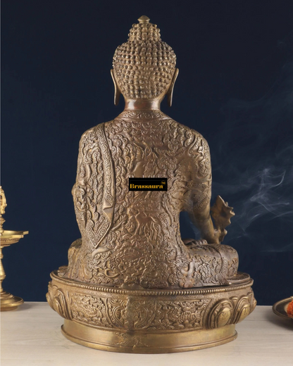 Brassaura™ Pure Brass Healing Medicine Buddha Idol – Height 17 Inches, Weight 12 Kgs