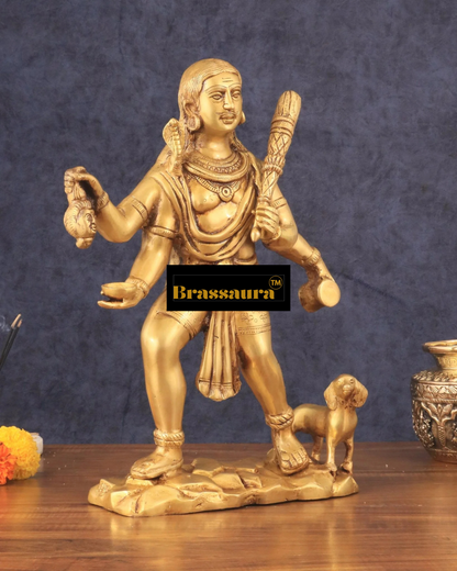 Brassaura™ Brass Batuk Bhairava Idol – 15 inch | 7.5 kg | Golden Finish | Large Handcrafted Statue for Protection & Home Temple Decor