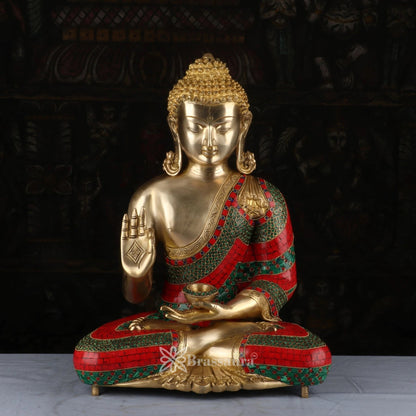 Brass Blessing Gem Stone Work Buddha Weight 18.2 kg & Height 20 Inch
