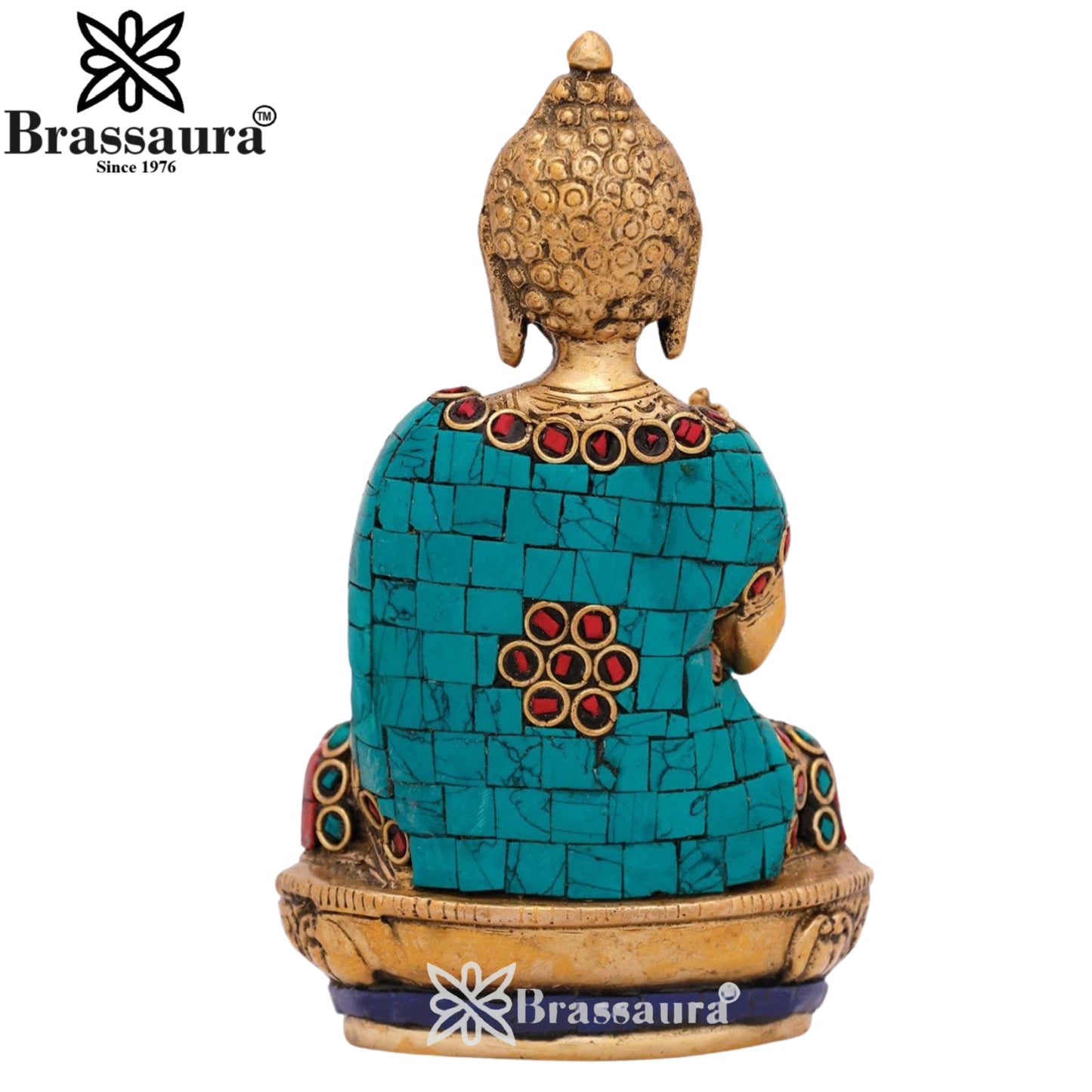 Brass Blessing Gem Stone Work Buddha Weight 0.9 kg & Height 5 Inch