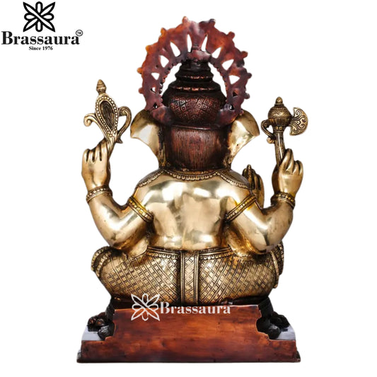 Brassaura® Lord Ganesha with Ornate Crown & Prabhavali | Dual Tone Brass Idol | Height 20 Inches