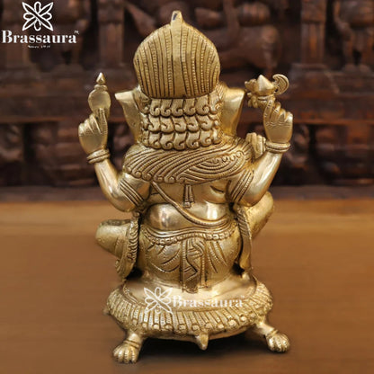 Brass Ganesha On Turtle Weight 7.46 Kg & Height 13 Inch