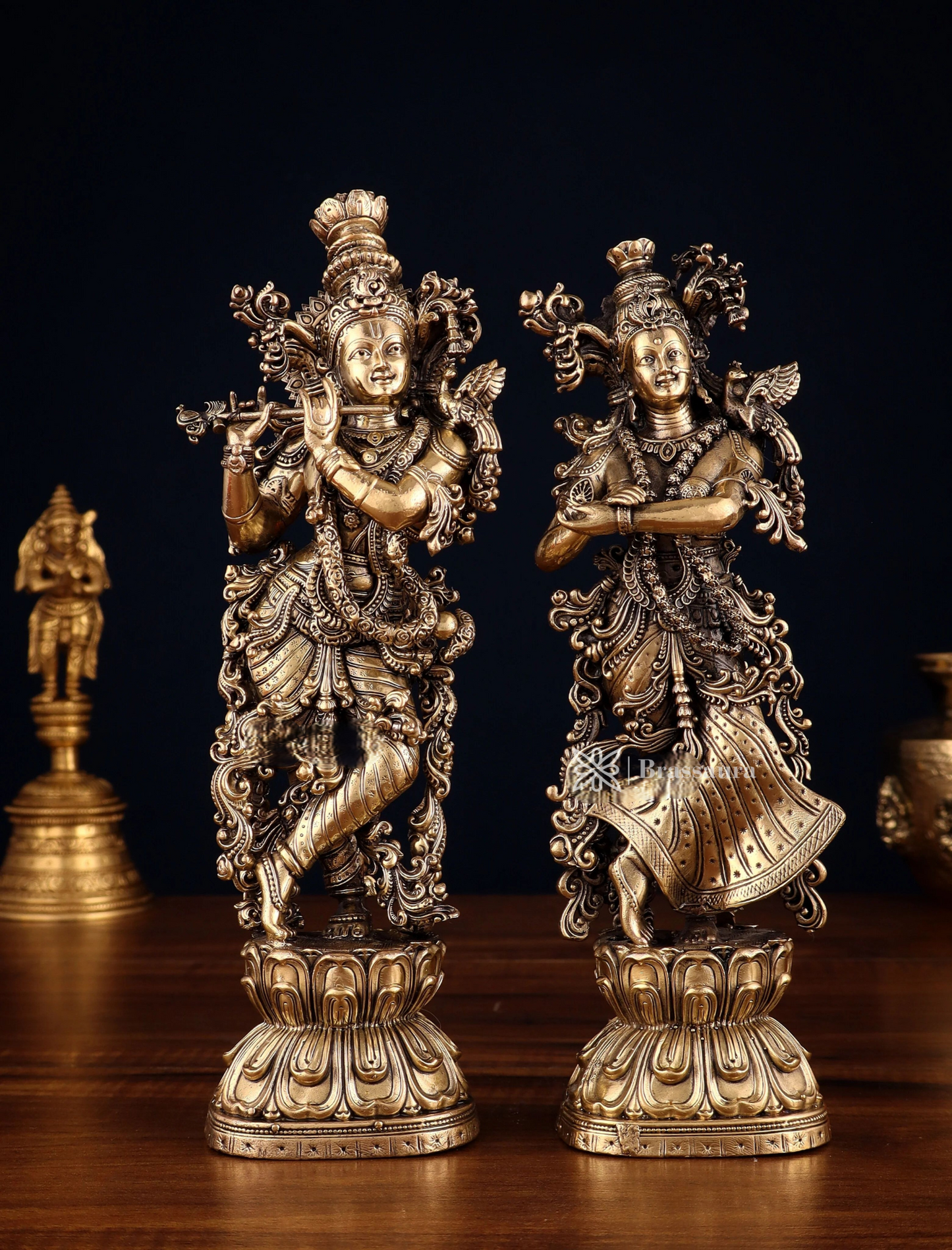 Brassaura™ Superfine Brass Radha Krishna Idol – Height 11.5 Inches & Weight 1.9 Kgs | Elegant Devotional Statue