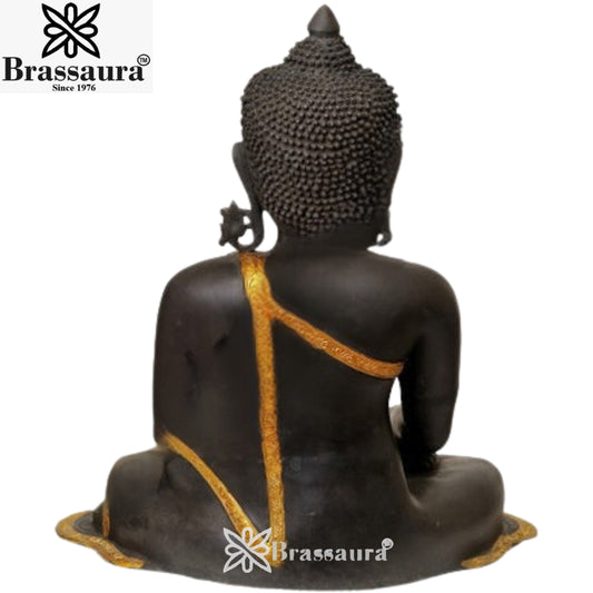 Brassaura® Buddha Sitting in Meditation Idol with Vintage Finish | Pure Superfine Brass Handcrafted Murti | Brass Statue for Home Temple, Pooja Room | Height 17.5 Inches | Weight 17 Kgs