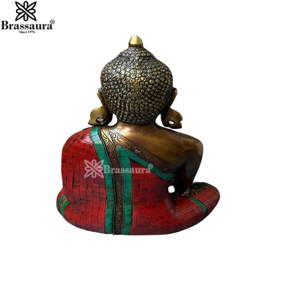 Brass Bhumisprasa Gem Stone Work Buddha Weight 6.4 kg & Height 12.5 Inch