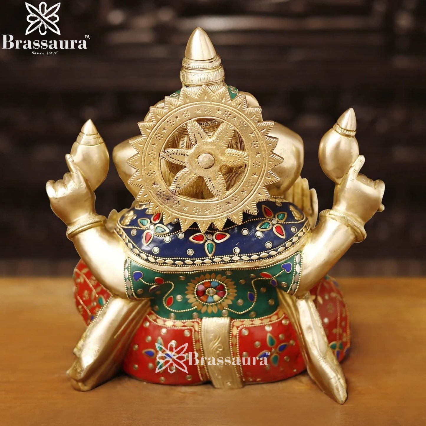 Brass Gem Stone Work Ganesha Weight 11.6 Kg & Height 13.5 Inch