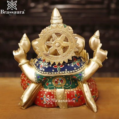Brass Gem Stone Work Ganesha Weight 11.6 Kg & Height 13.5 Inch