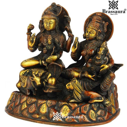 Brass Antique Shiv Family  Weight 4 Kg & Height 8 Inch