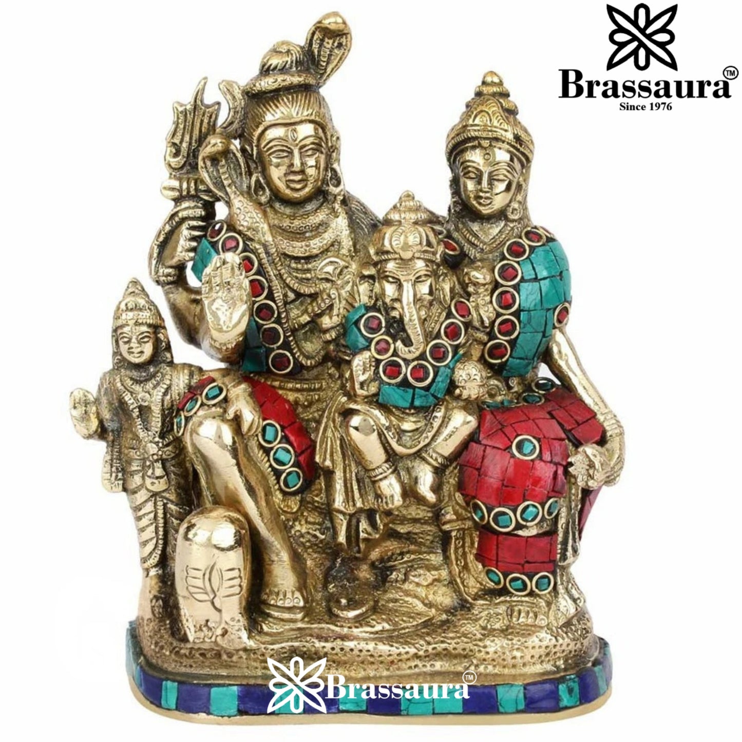 Brass Gem Stone Work Shiv Family  Weight 2.3 Kg & Height 7 Inch