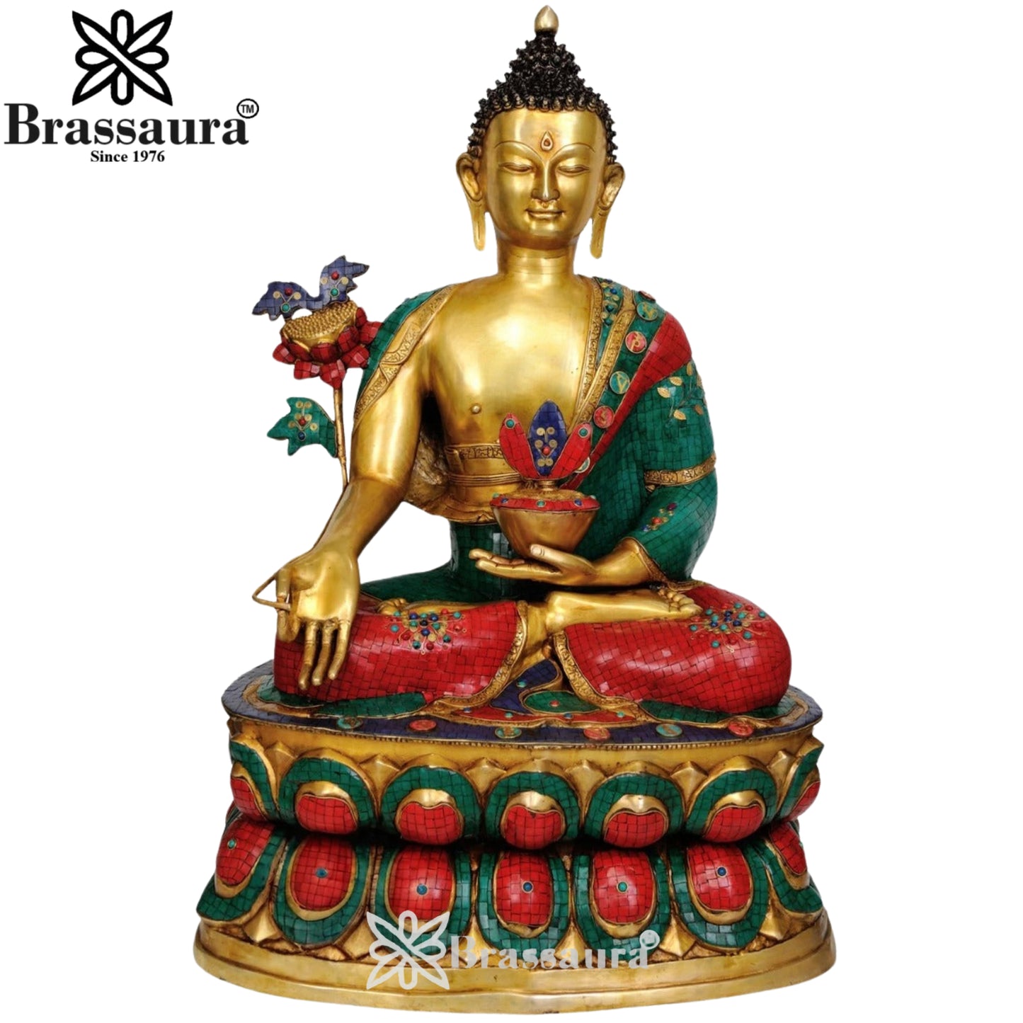 Brass Bhumisprasa Gem Stone Work Buddha Weight 58 kg & Height 38 Inch
