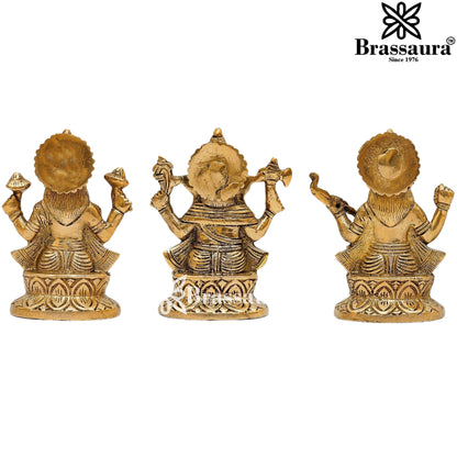Brassaura™ Brass Laxmi Ganesha Saraswati Idol – Height 5 Inches & Weight 3.3 Kgs | Home & Temple Murti