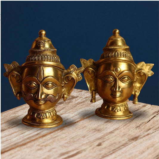 Brass Shiva & Parvati Mask Statue Weight 1.96 Kg And Height 7 Inch