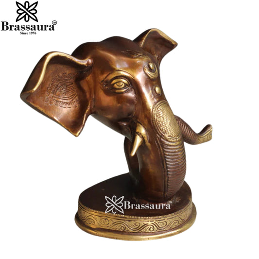 Brassaura® Ganesha Trunk Face Brass Sculpture on Stand | Contemporary Artistic Design | Height 6 Inches