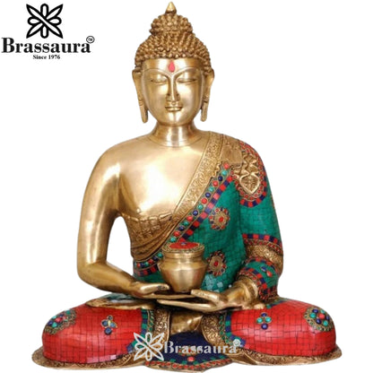 Brass Bhumisprasa Gem Stone Work Buddha Weight 22 kg & Height 23.5 Inch