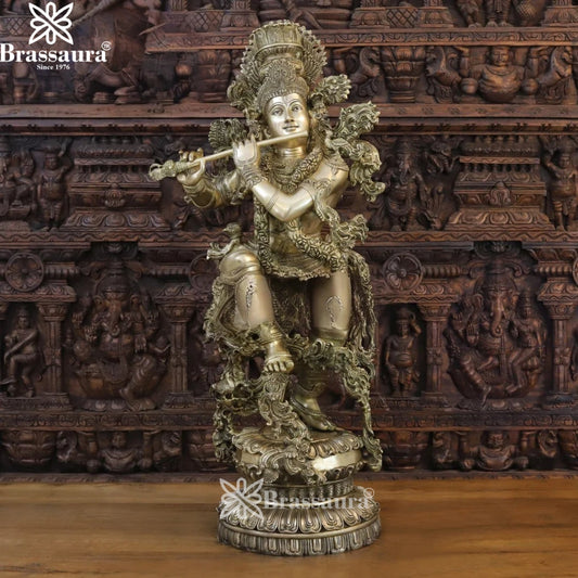 Brass Krishna Murti Weight 73.24 Kg And Height 43 Inch