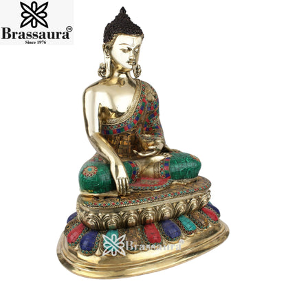 Brass Gem Stone Work Bhumisprasa Buddha Weight 18 kg & Height 20 Inch