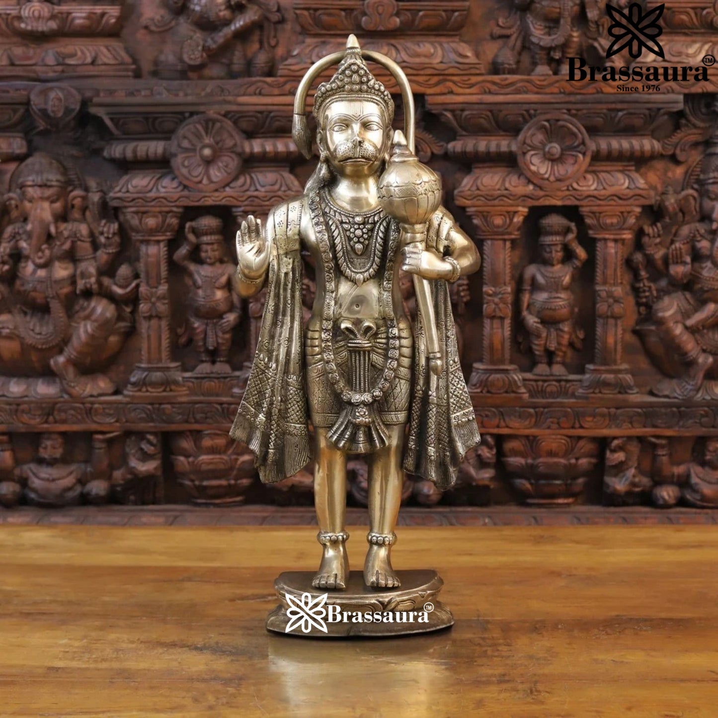 Brassaura™ Brass Standing Hanuman Idol Height 26 Inches & Weight 13.44 Kgs | Spiritual Gifting & Home Temple Decor