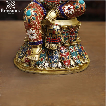 Brass Gem Stone Work Ganesha Weight 9.8 Kg & Height 14.5 Inch