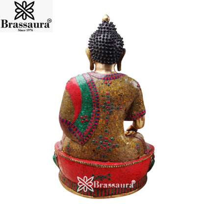 Brass Bhumisprasa Gem Stone Work Buddha Weight 83 kg & Height 46 Inch
