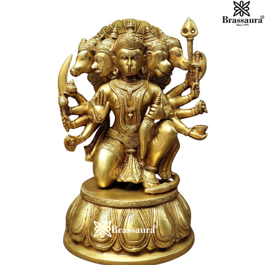 Brassaura™ Brass Panchmukhi Hanuman Idol – Height 12 Inches & Weight 7.3 Kgs | Pooja & Temple Use