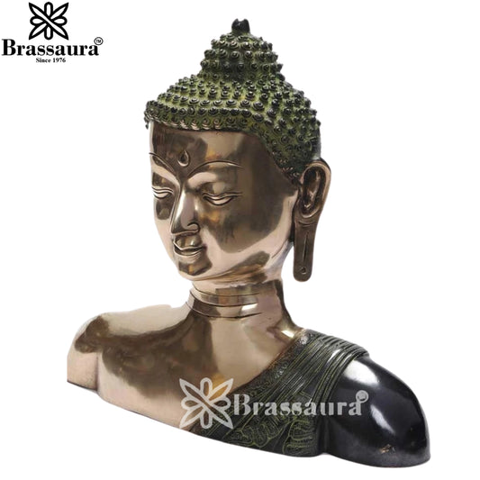 Brassaura® Buddha Bust Idol for Home & Décor | Pure Superfine Brass Handcrafted Murti, Brass Statue for Home Temple, Pooja Room | Height 14 Inches | Weight 10 Kg
