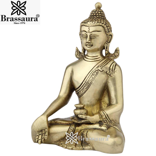 Brassaura® Buddha Statue – Classic Royal Golden Finish | Pure Superfine Brass Handcrafted Murti | Brass Statue for Home Temple, Pooja Room | Height 7 Inch | Weight 1.4 Kg
