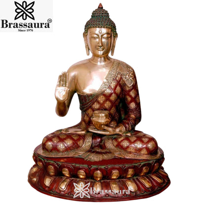 Brass Blessing Buddha Multicolored Weight 30 kg & Height 27 Inch