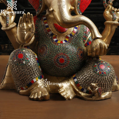 Brass Gem Stone Work Ganesha Weight 22.5 Kg & Height 18 Inch