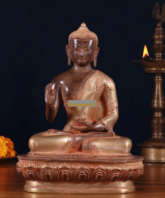 Brassaura™ Pure Brass Blessing Buddha Statue – Height 10.5 Inches, Weight 3.42 Kgs