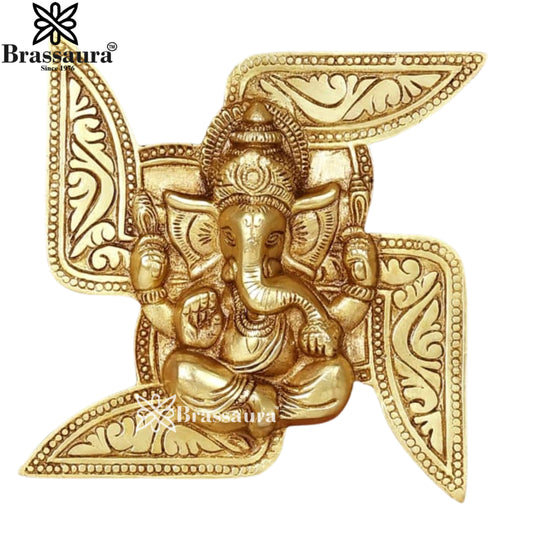 Brass Swastik Ganesha Statue Weight 1 Kg & Height 7 Inch
