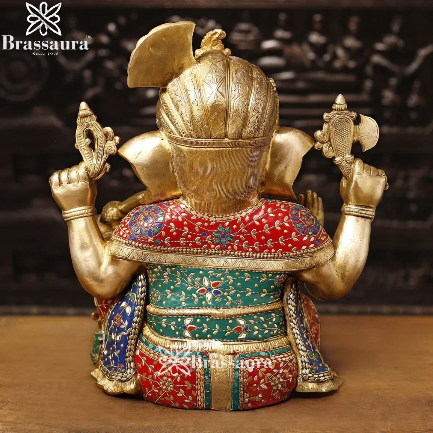 Brass Gem Stone Work Turban Ganesha Weight 27.9 Kg & Height 21 Inch