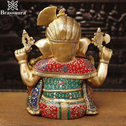 Brass Gem Stone Work Turban Ganesha Weight 27.9 Kg & Height 21 Inch