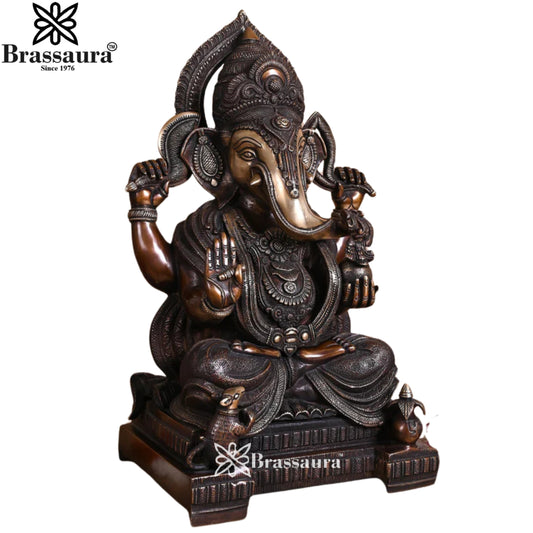 Brassaura® Antique Lord Ganesha Brass Idol | Grand Divine Presence | Height 18.5 Inches & Weight 16.24 kgs