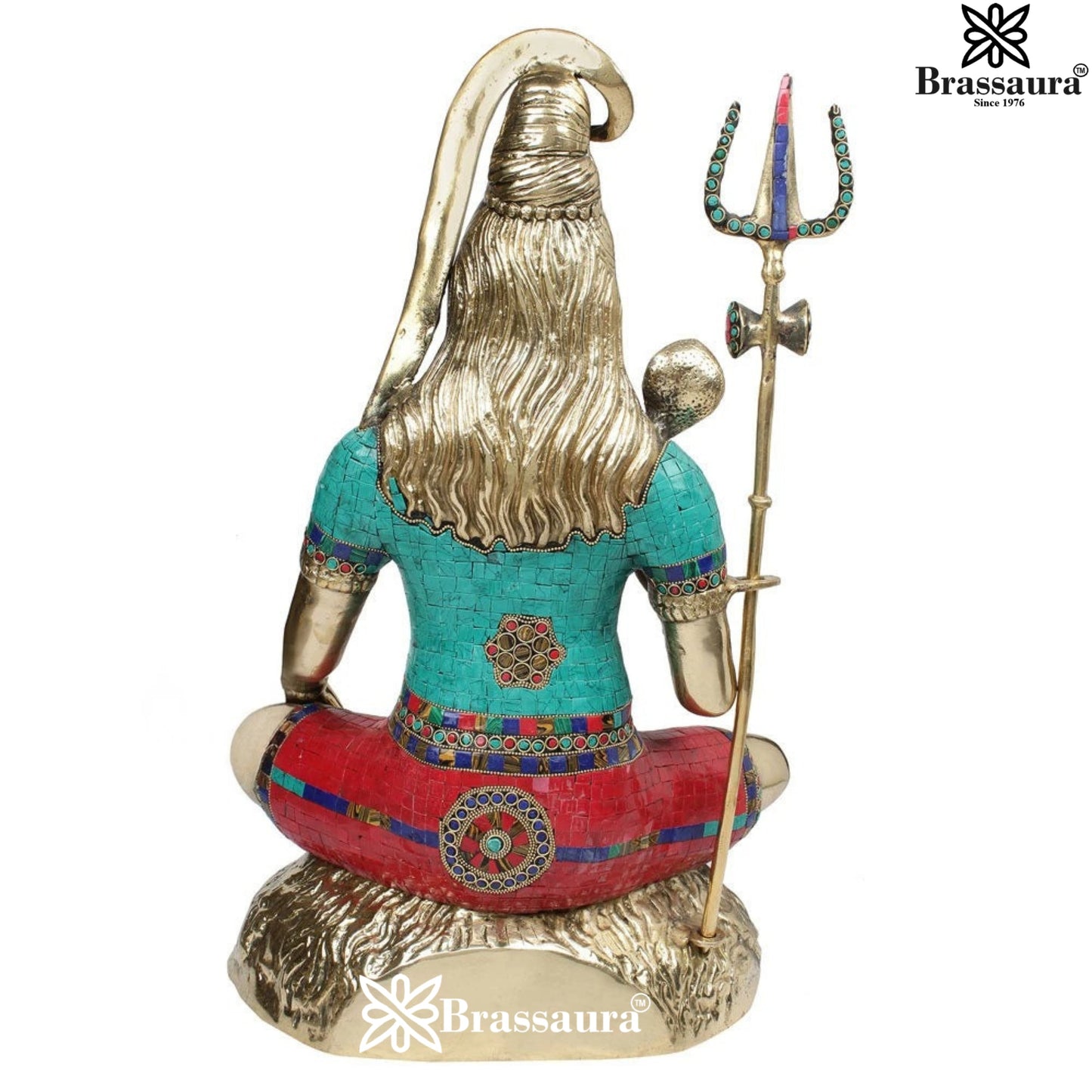 Brassaura™ Brass Gem Stone Work Lord Shiva Murti – Height 24 Inches & Weight 18.5 Kgs | Devotional Home Décor
