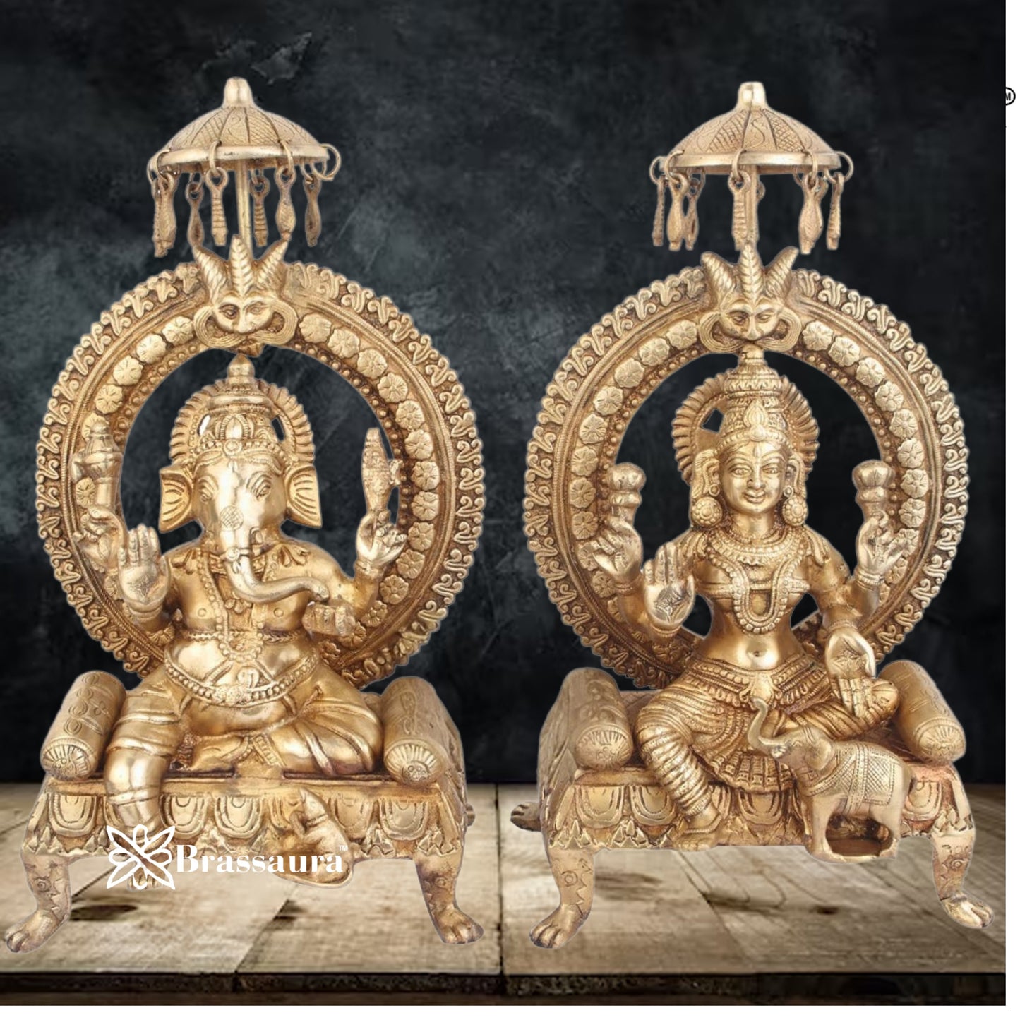 Brass Royal Golden Lakshmi Ganesh Weight 17 Kg & Height 18 Inch