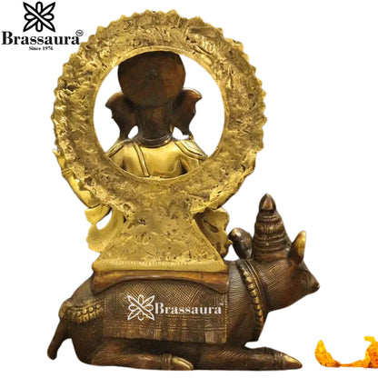 Brass Ganesha On Rat Statue Weight 14 Kg And Height 16 Inch