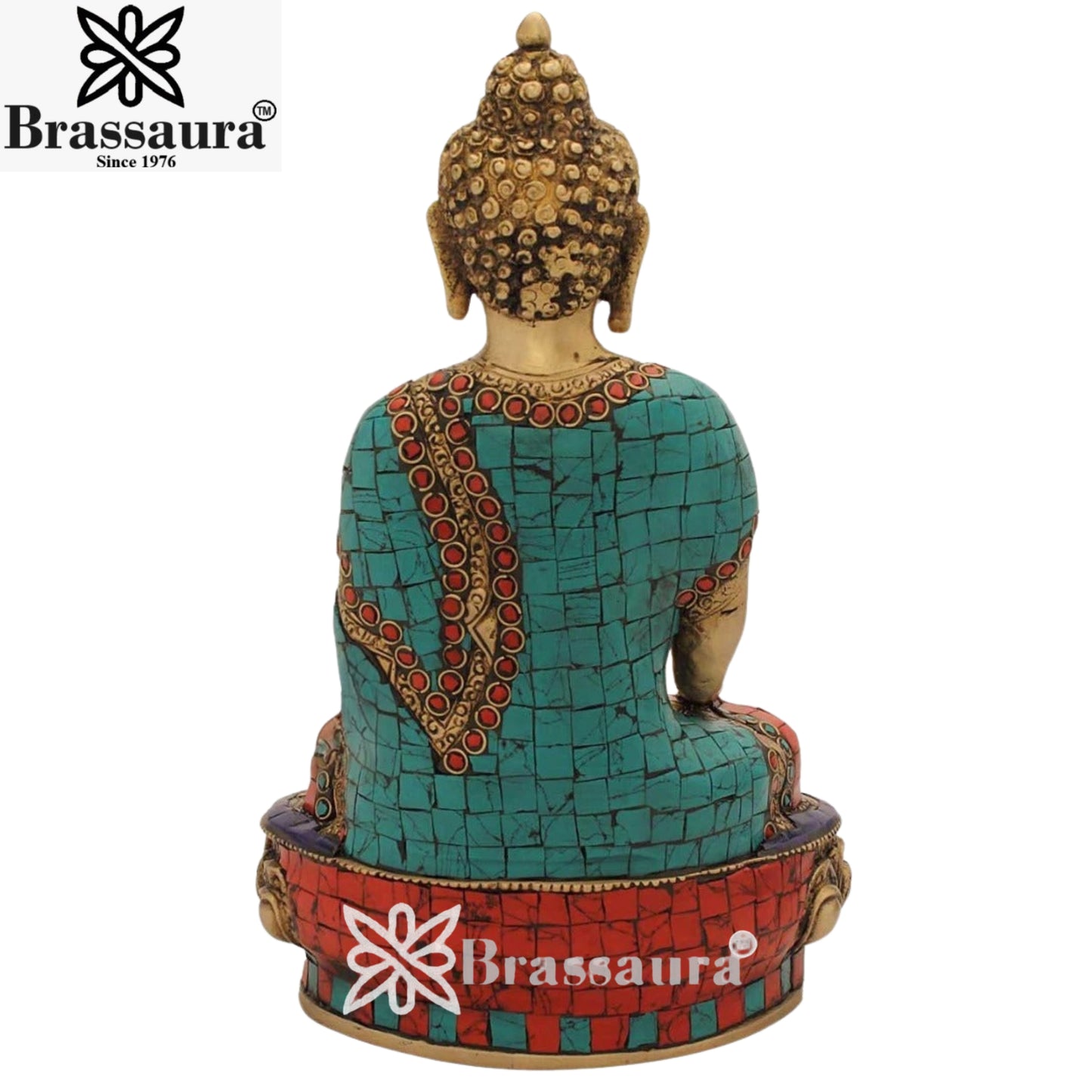 Brass Artistic Gem Stone Work Buddha Weight 3.2 Kg & Height 10 Inch