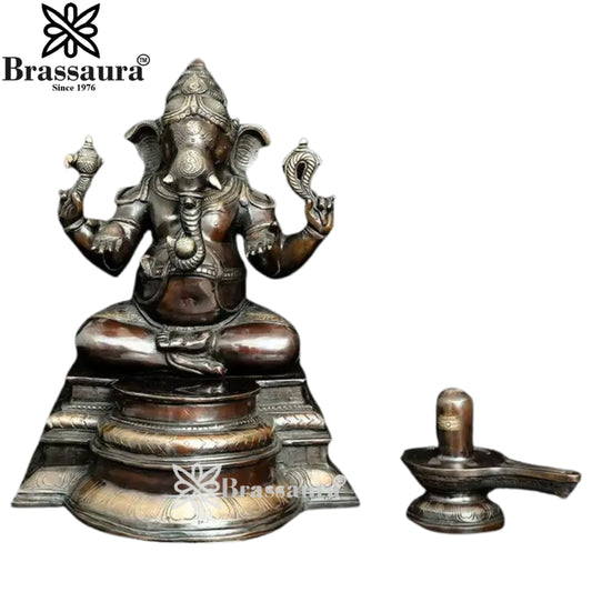 Brass Ganesha Statue Weight 15.6 Kg And Height 14.5 Inch