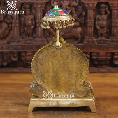 Brass Gem Stone Work Standing Ganesha Weight 14.54 Kg & Height 18 Inch