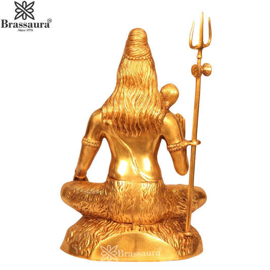 ब्रासुरिया® ब्लेसिंग शिवा ब्रास स्टैच्यू | गोल्डन फिनिश सिटिंग आइडल | ऊंचाई 34 इंच