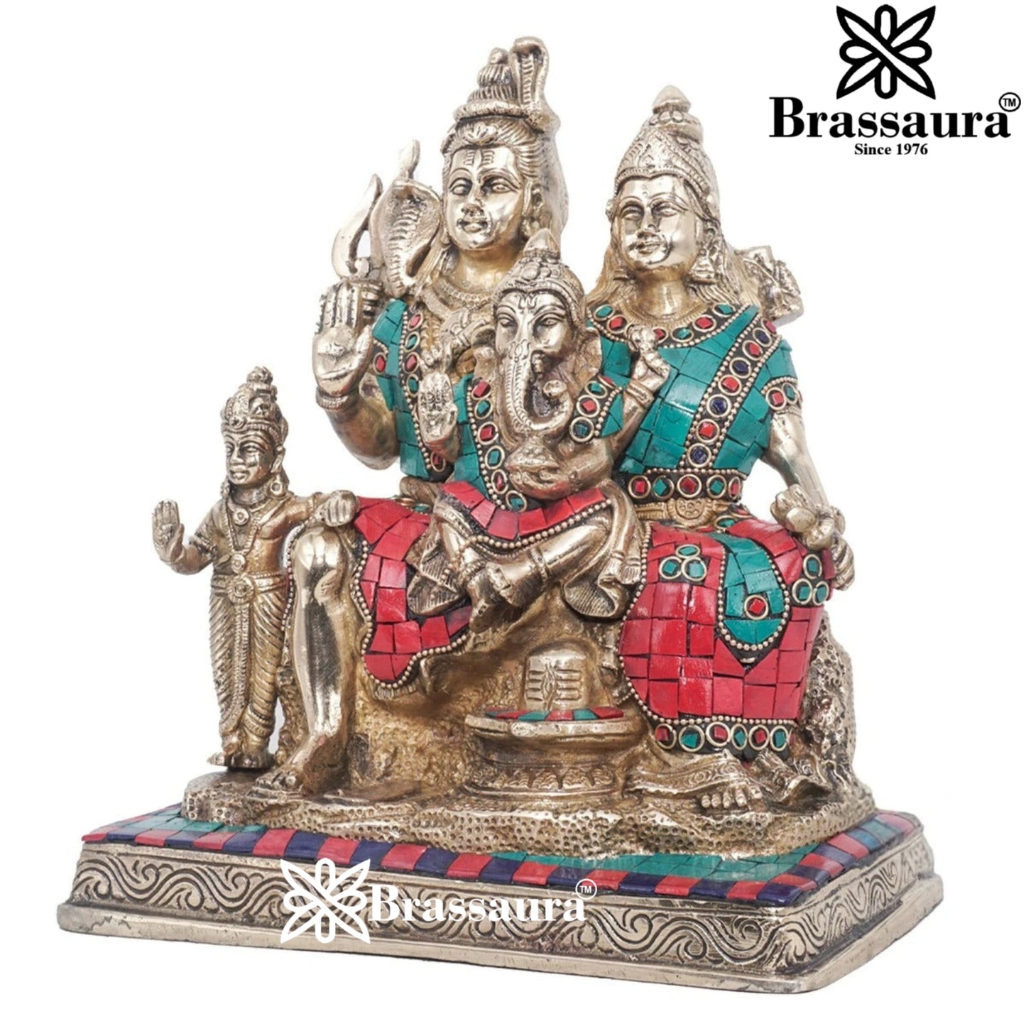 Brass Gem Stone Work Shiv Family  Weight 5.6 Kg & Height 9.5 Inch