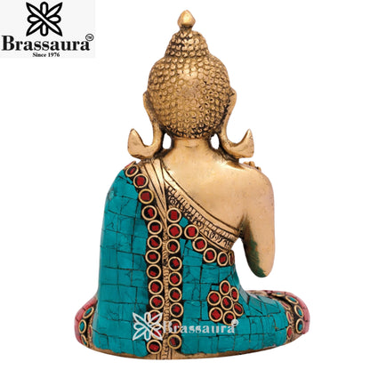 Brass Blessing Gem Stone Work Buddha Weight 1.3 kg & Height 6 Inch