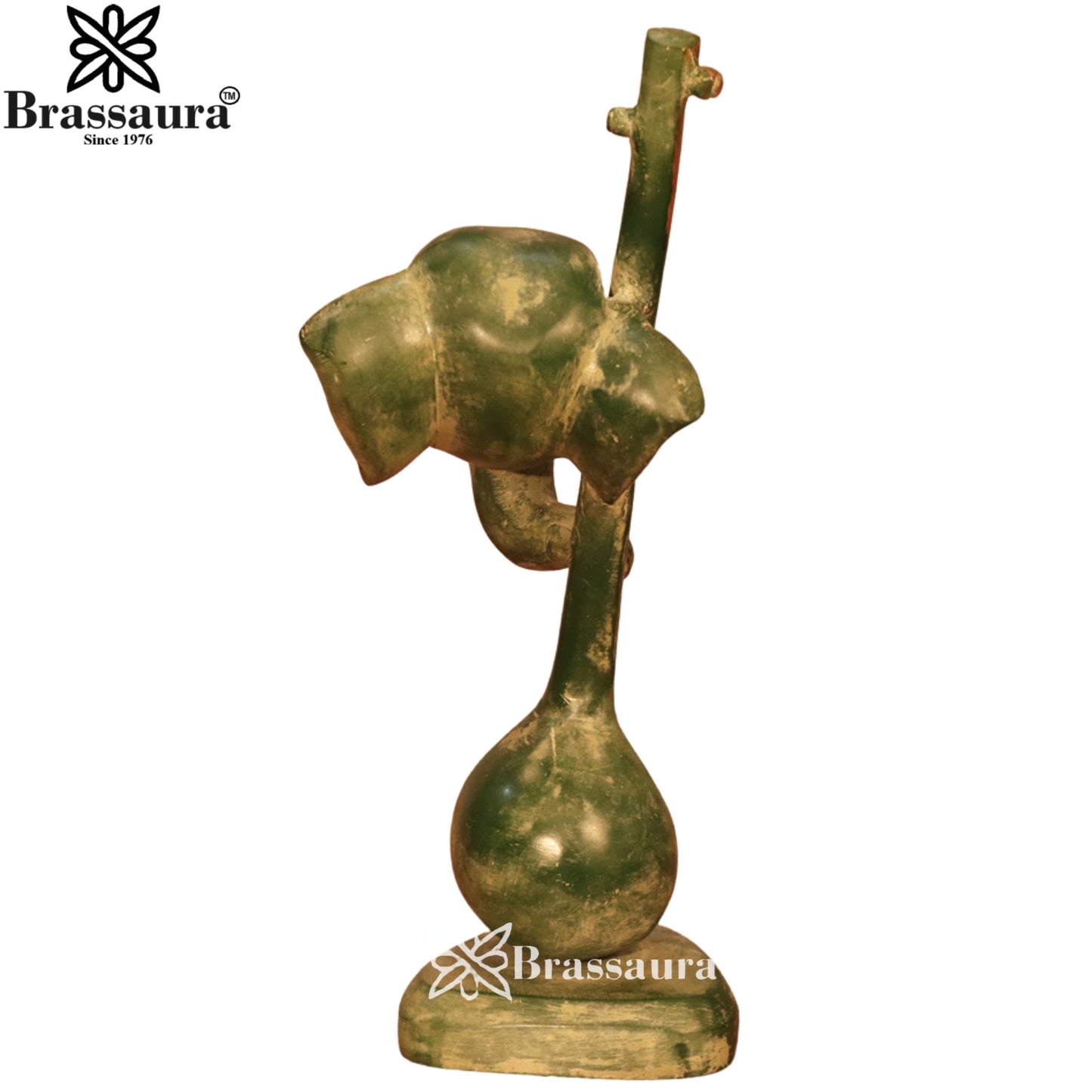 Brass Antique Ganesha & Guitar Statue Weight 3.2 Kg & Height 12.2 Inch