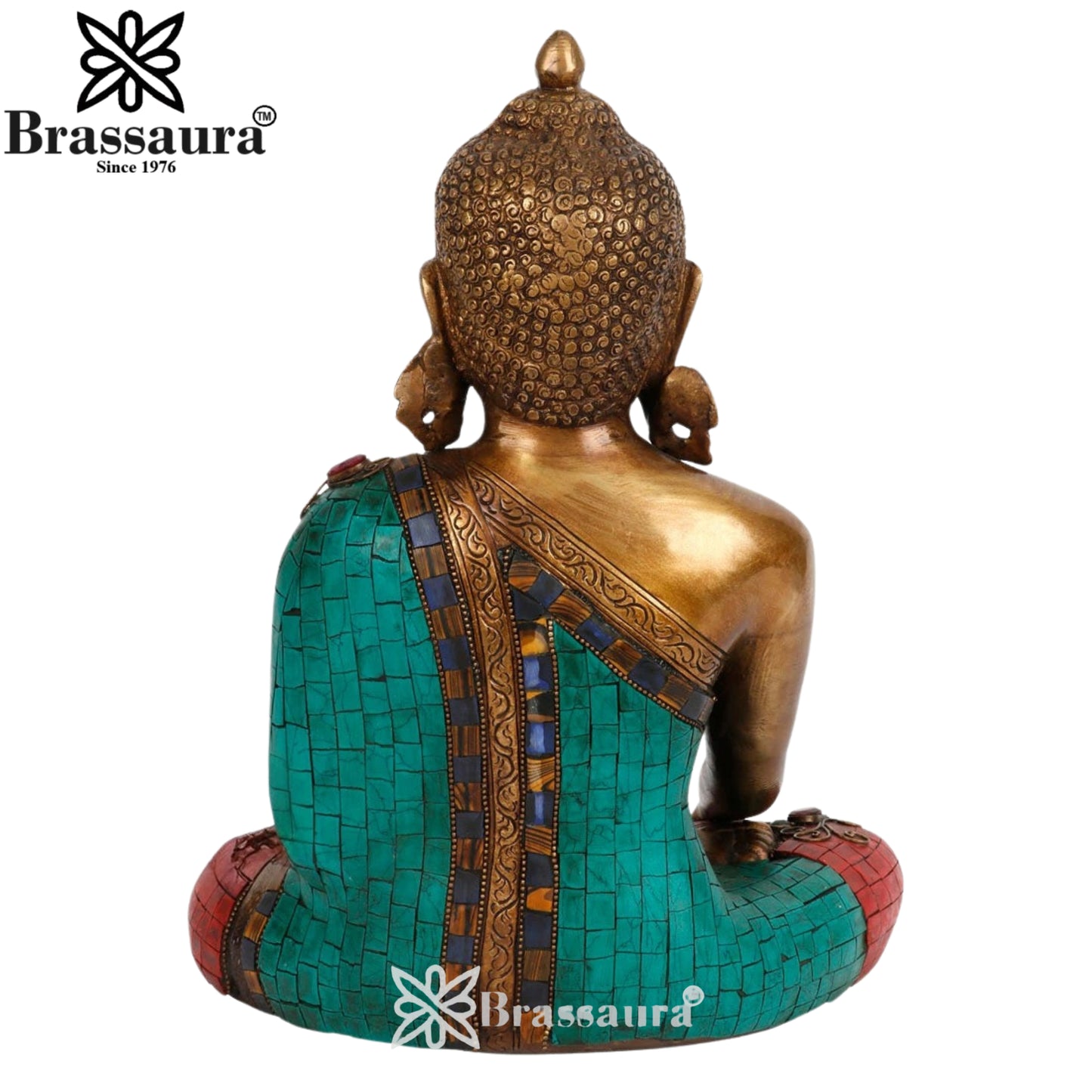 Brass Bhumisprasa Gem Stone Work Buddha Weight 6.5 kg & Height 13 Inch