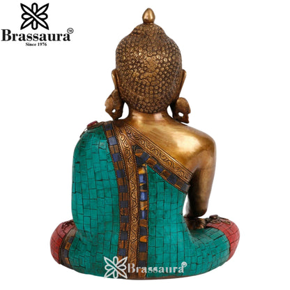 Brass Bhumisprasa Gem Stone Work Buddha Weight 6.5 kg & Height 13 Inch