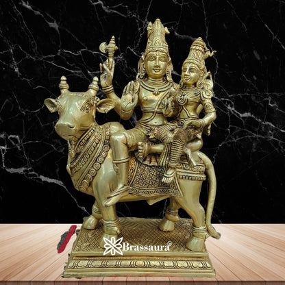 Brass Antique Shiva Family Setting on Nandi Weight 12.5 Kg & Height 16 Inch