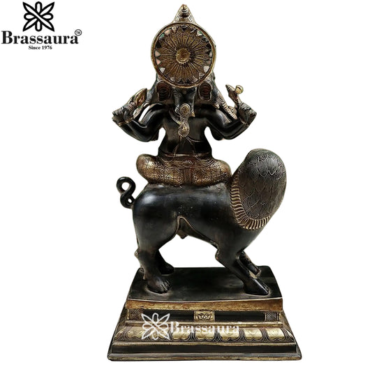 Brassaura® Heramba Black Ganapati on Lion Vahana | Brass Idol | Height 24 Inches