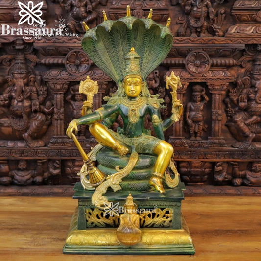 Brass Vishnu On Sheshnaag Statue Weight 34.76 Kg And Height 29 Inch