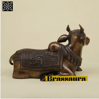 Brassaura™ Brass Nandi Statue | 8 Inches Height | 6.06 Kgs Weight | Copper Finish